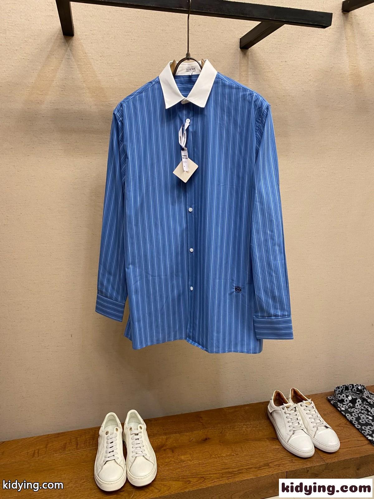 上品 コットン ストライプシャツ ロエベ シャツ コピー アナグラム刺繍-1