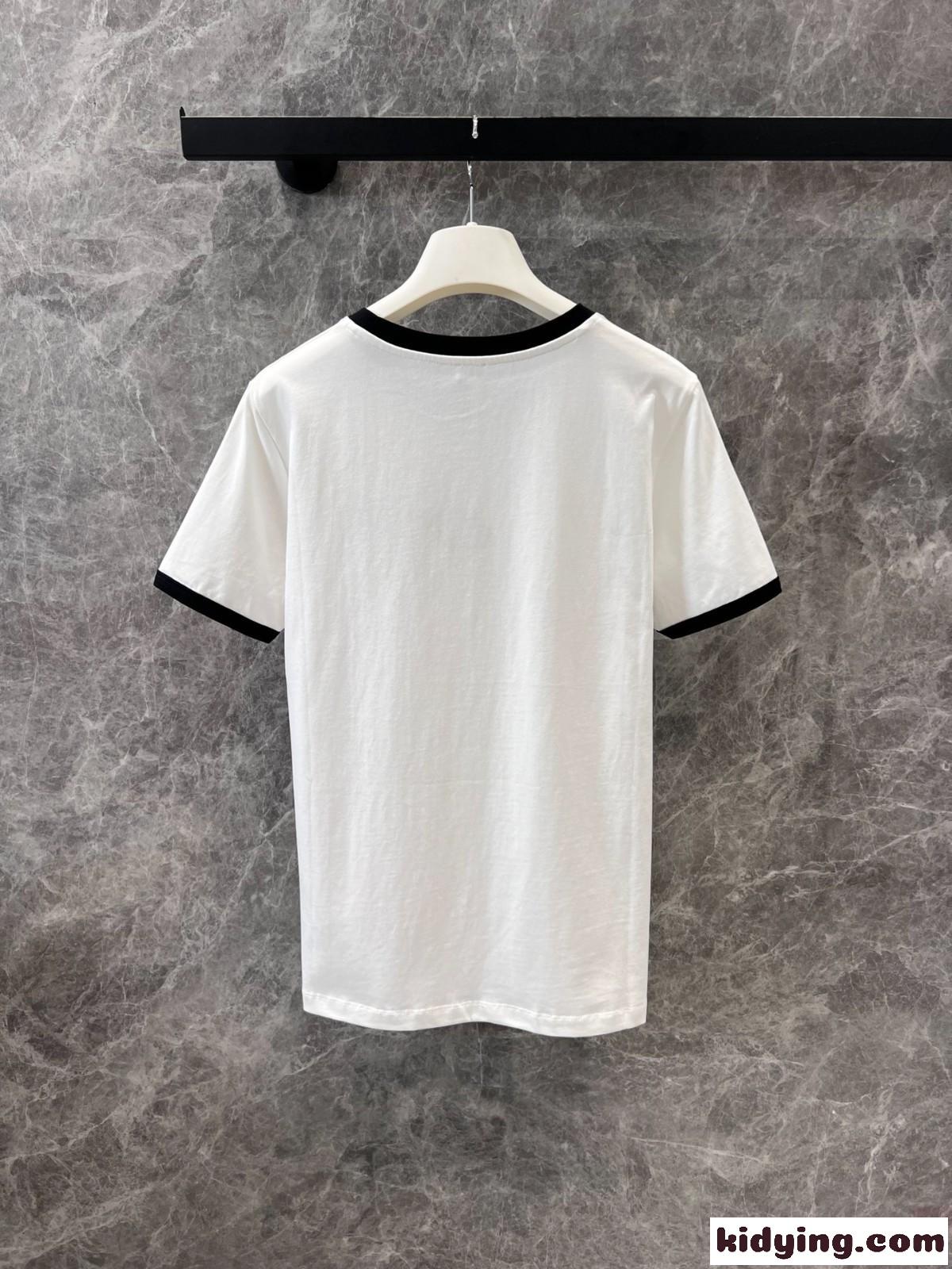 カジュアル 定番 配色 ロゴ刺繍 半袖Tシャツ ロエベ Tシャツ コピー ホワイト-2