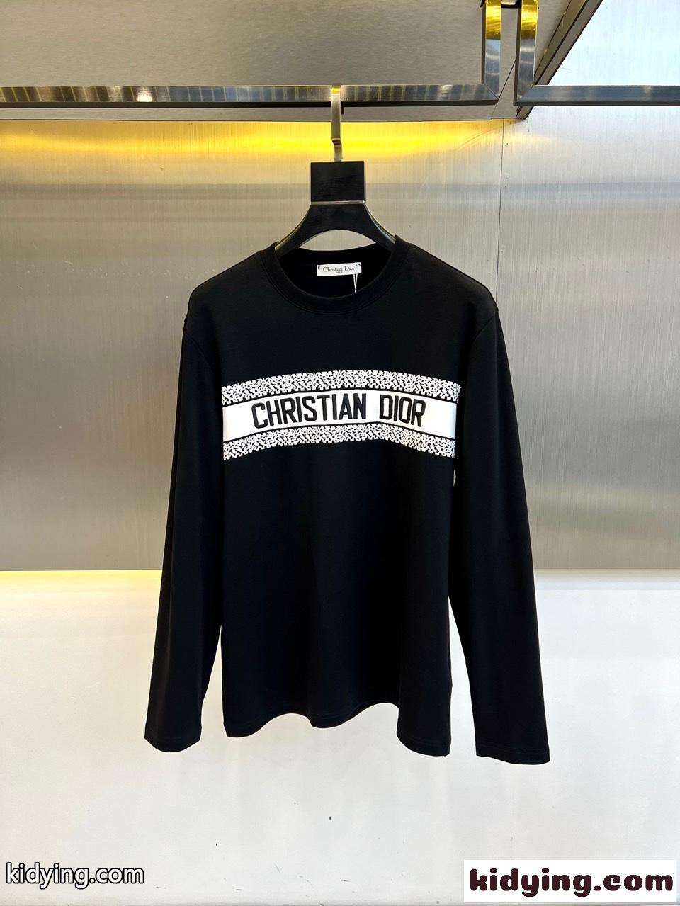 ベーシック カジュアル ロゴ入り 長袖Tシャツ クリスチャン・ディオール Tシャツ コピー ブラック-0