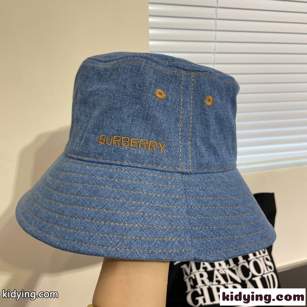 シンプル ロゴ刺繍 デニム バケットハット バーバリー 帽子 偽物 合わせやすい-3