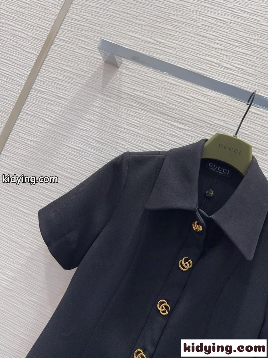 上品 ダブルG ボタン付き 半袖 ミニドレス グッチ ワンピース コピー ブラック-2