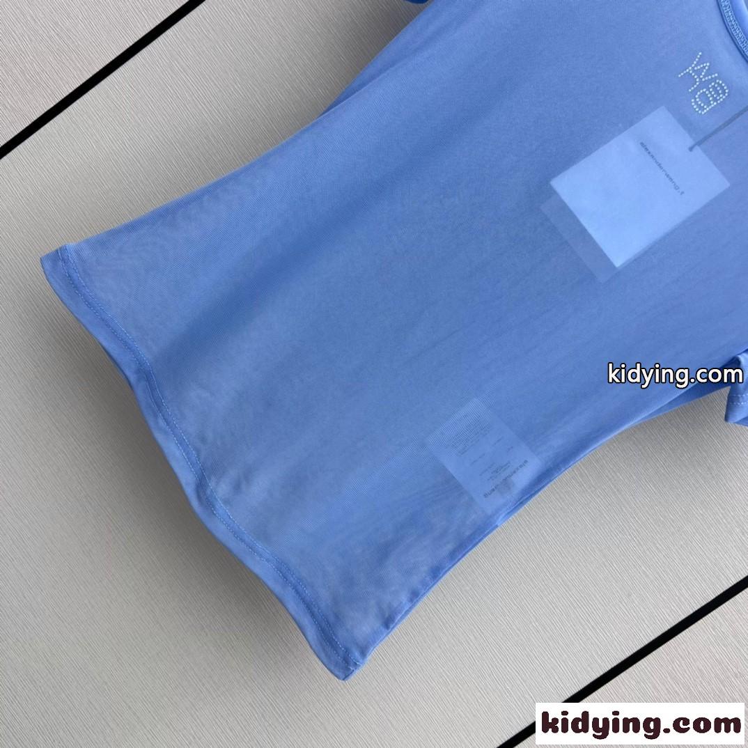 春夏 シンプル メッシュ クルーネック アレキサンダーワング Tシャツ コピー ブルー-3