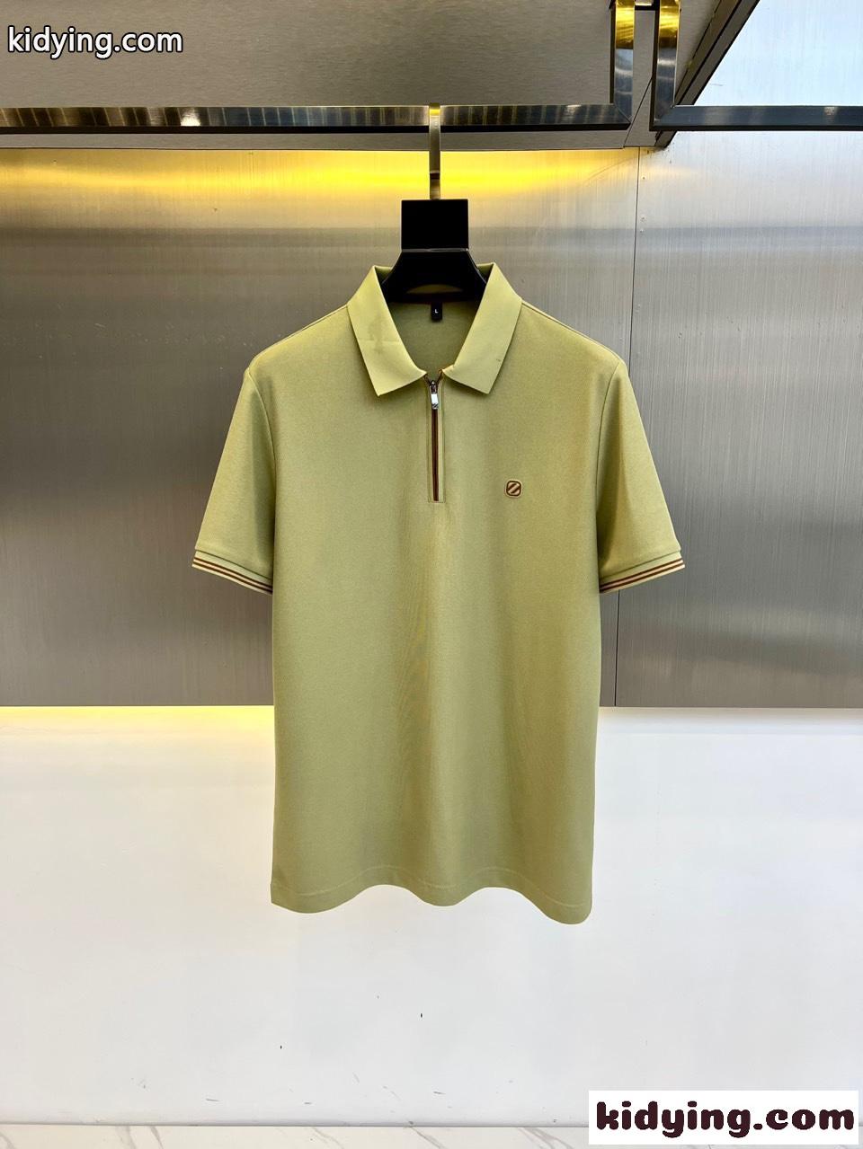 洗練された ハーフジップ ポロシャツ エルメネジルド・ゼニア Tシャツ コピー グリーン-0