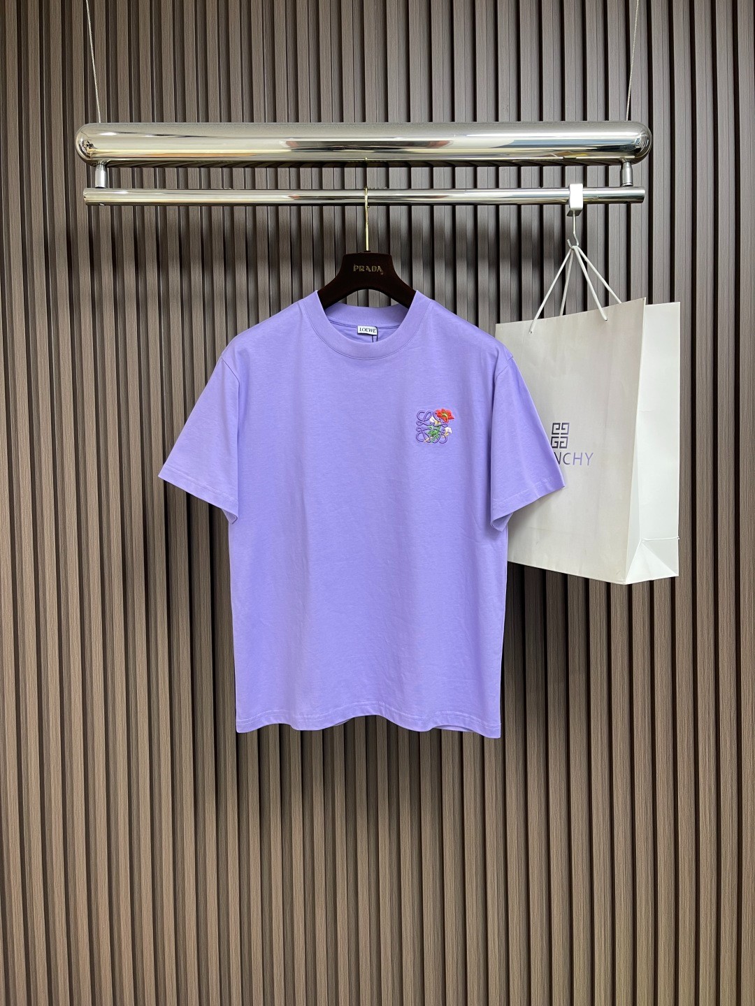 シンプル アナグラム刺繍 クルーネック ロエベ Tシャツ 偽物 コットン パープル-0
