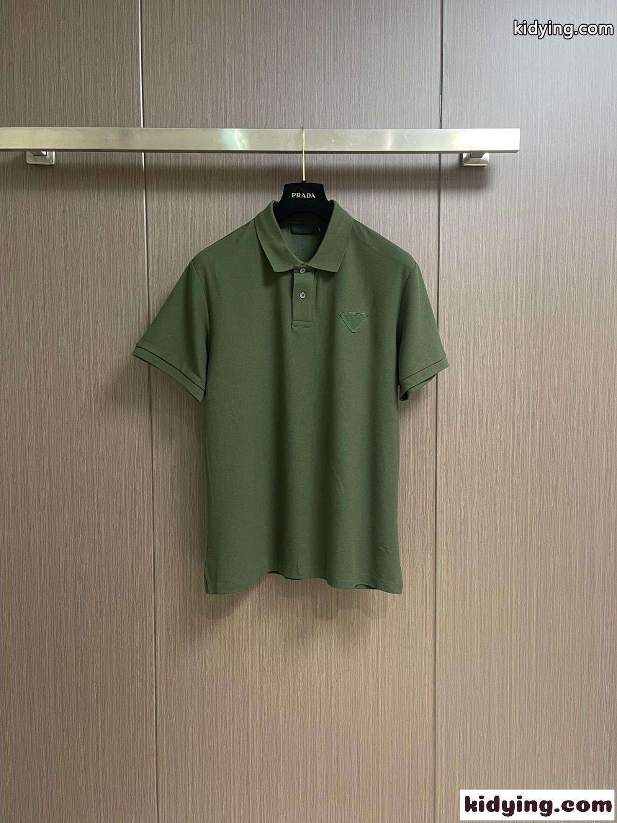 洗練された シンプル プラダ Tシャツ コピー コットンピケ ポロシャツ グリーン-0