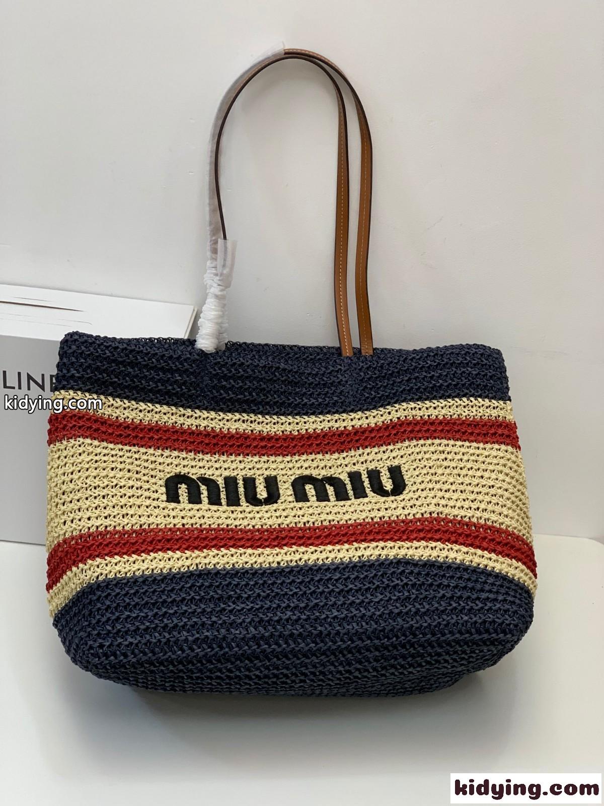 おしゃれ 人気 可愛い ロゴ 刺繍 ミュウミュウ バッグ コピー レディース ラフィア トートバッグ-2