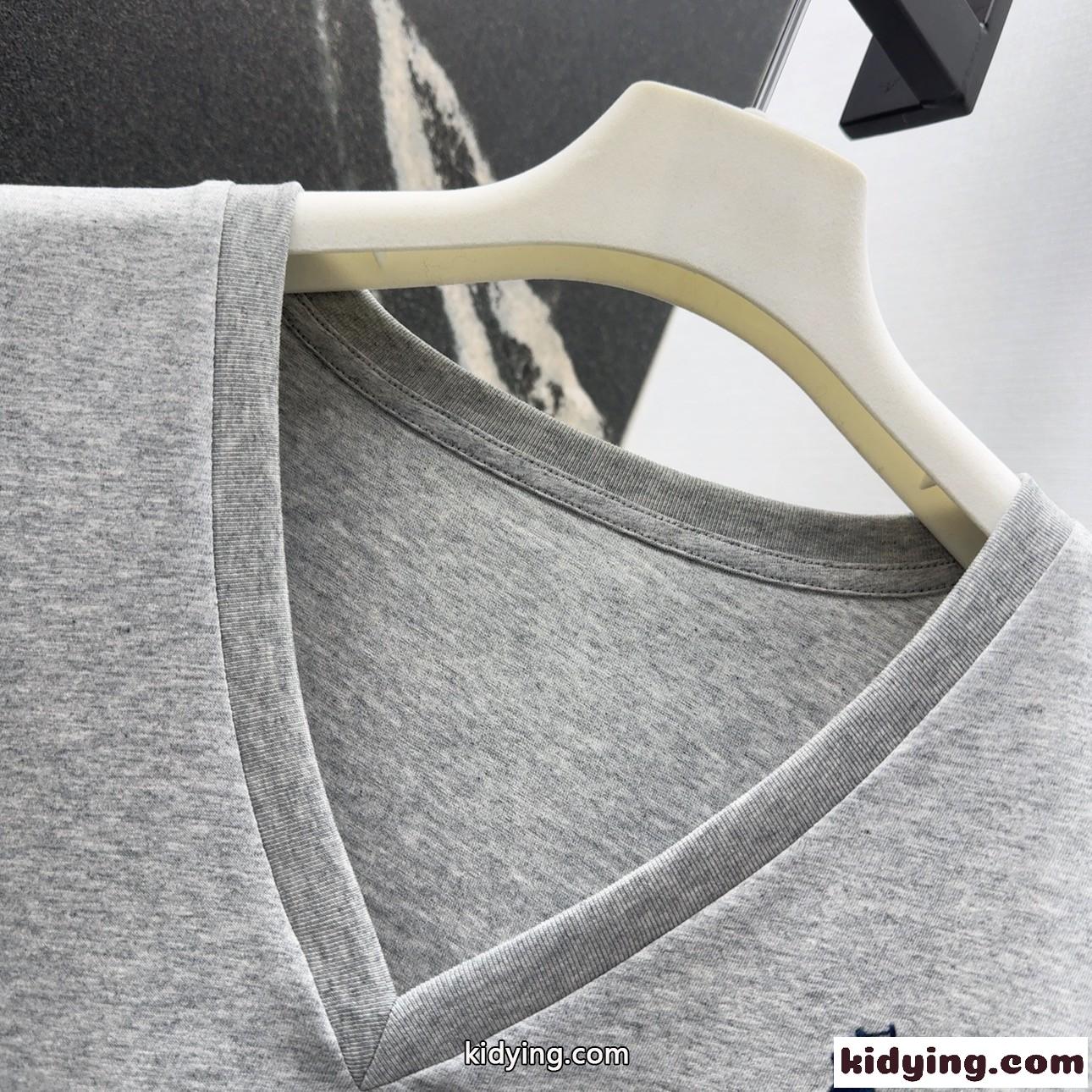 シンプル ロゴ刺繍 Vネック 半袖Tシャツ ラルフローレン Tシャツ コピー グレー-4