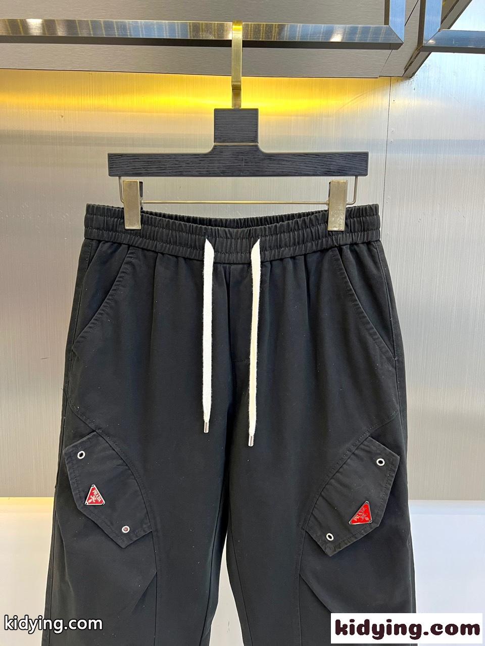 カジュアル ゆったり メンズ カーゴパンツ プラダ パンツ 偽物 コットン ブラック-2