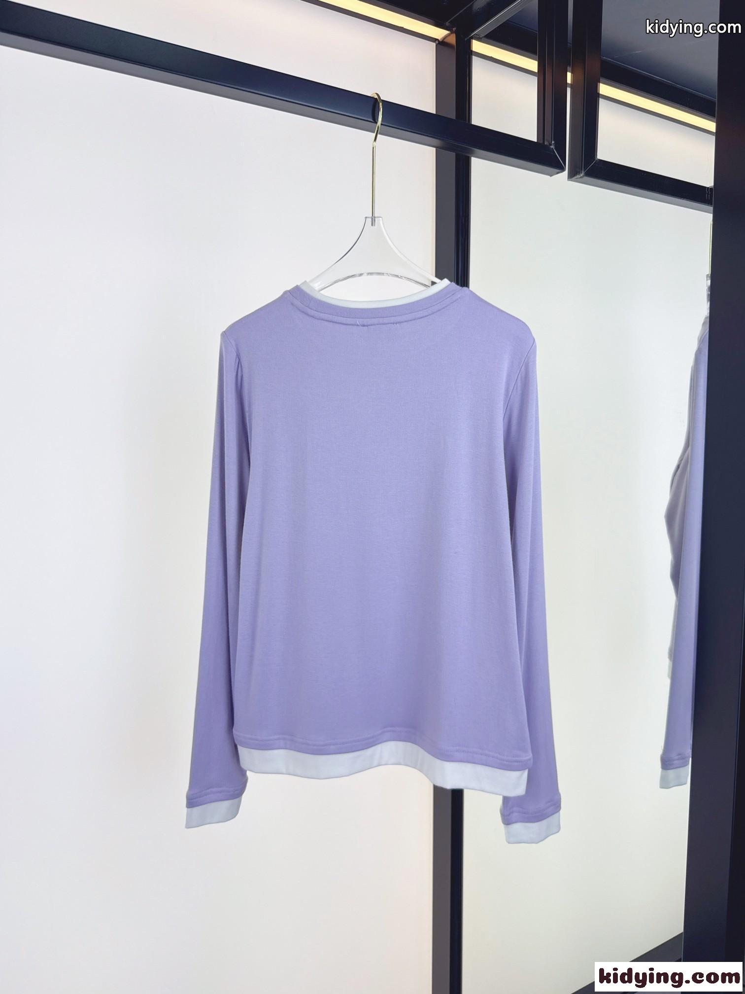 モンクレール Tシャツ 偽物 爽やか お洒落 重ね着風 長袖Tシャツ パープル-4