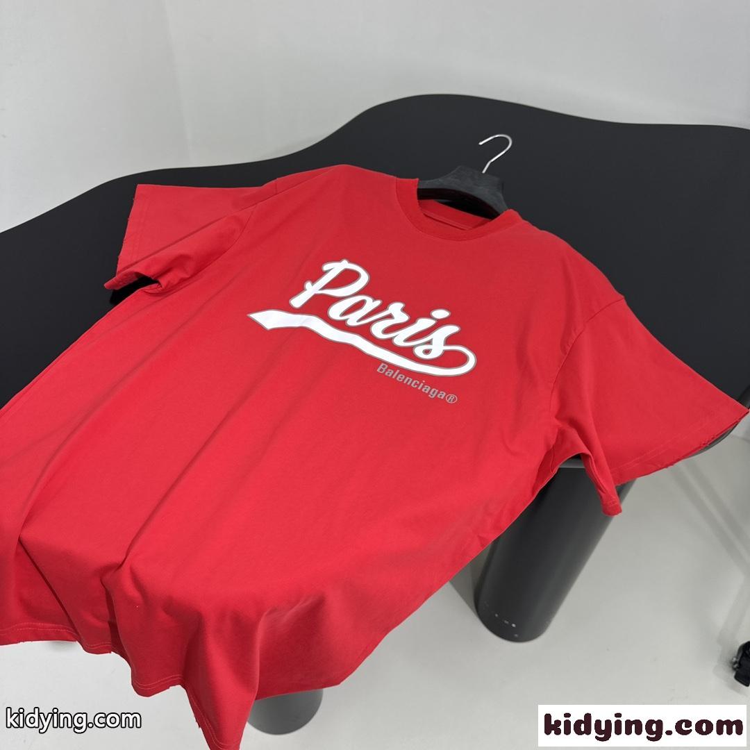 ユニセックス ENJOY PARIS 半袖Tシャツ バレンシアガ Tシャツ コピー レッド-3