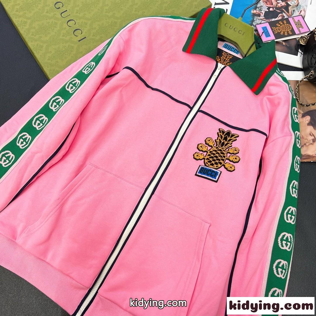 可愛い おしゃれ カジュアル ジップアップ パーカー グッチ レディース コピー 快適 スポーツ セットアップ ピンク-2