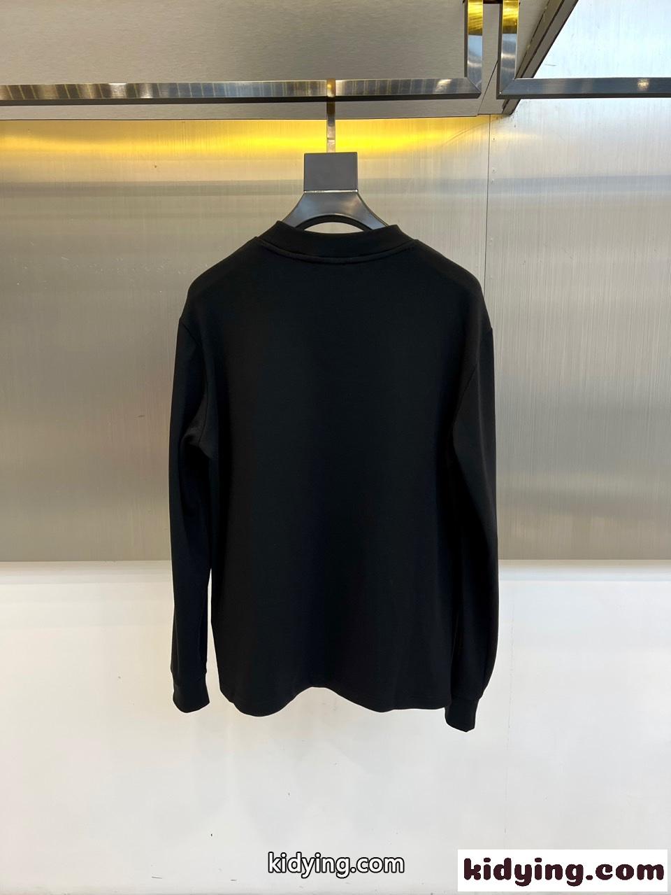シンプル ロゴ刺繍 コットン 長袖Tシャツ バーバリー Tシャツ 偽物 ブラック-3
