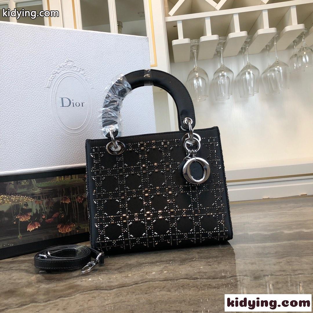 大人気 LADY DIOR カナージュ サテン ハンドバッグ クリスチャン・ディオール バッグ コピー ブラック-0