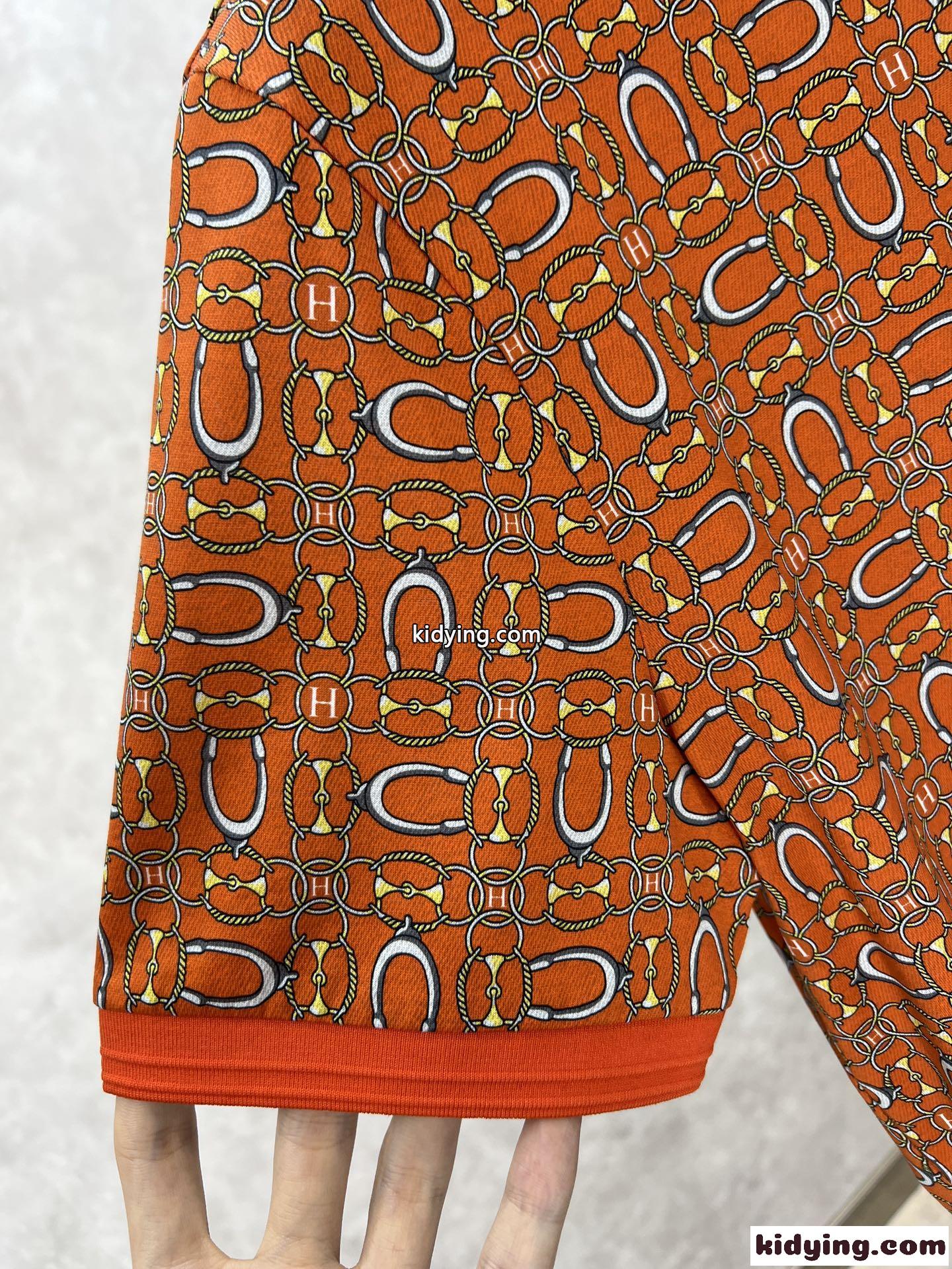 目を引く 総柄プリント 半袖 ポロシャツ エルメス Tシャツ コピー オレンジ-3