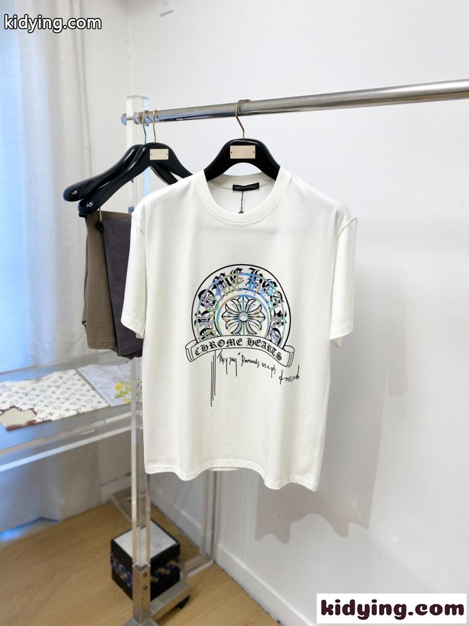 カジュアル プリント クロムハーツ Tシャツ 偽物 クルーネック 半袖Tシャツ ホワイト-0