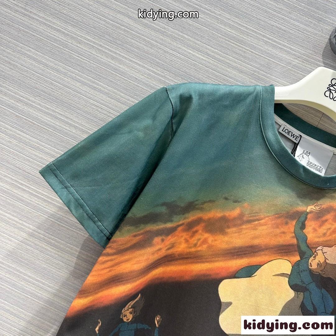LOEWE × ハウルの動く城 ロエベ Tシャツ コピー コットン クルーネック 半袖Tシャツ-1