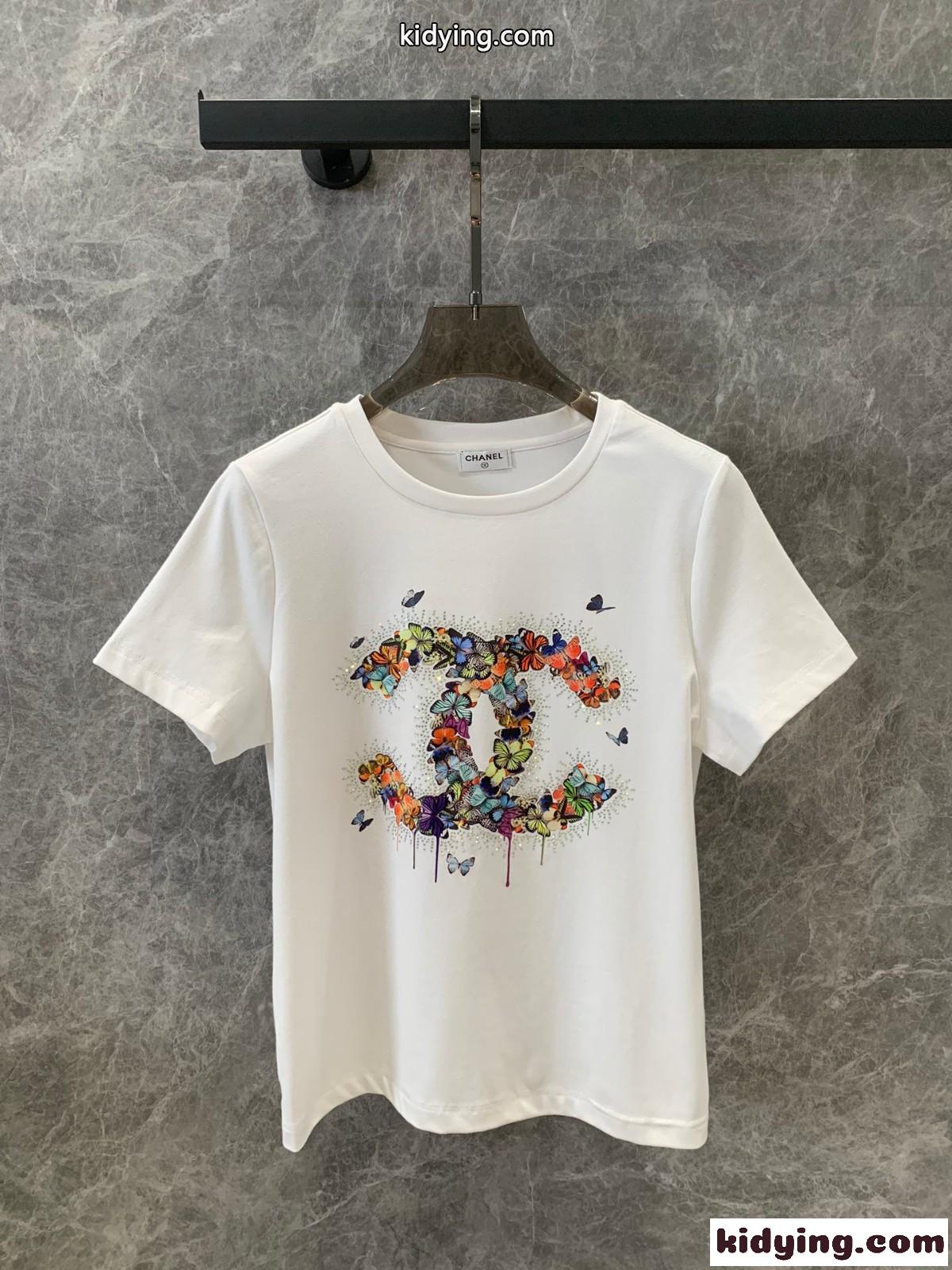 カジュアル クルーネック シャネル Tシャツ コピー ロゴ 半袖Tシャツ-0
