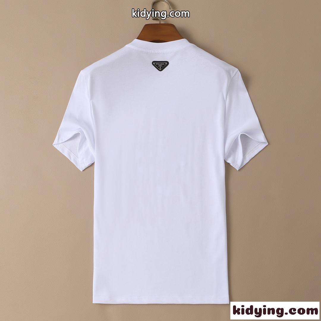 着心地いい プリント 合わせやすい ラウンドネック プラダ 半袖tシャツ コピー メンズ ホワイト ブラック-2