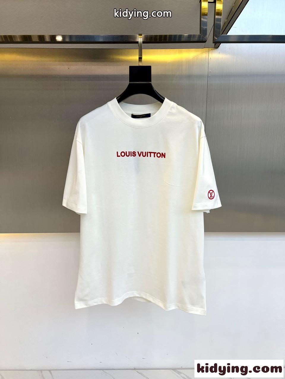 カジュアル シンプル コットン 半袖Tシャツ ルイ・ヴィトン Tシャツ コピー ホワイト-0