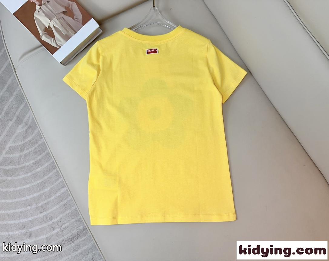 シンプル プリント コットン 半袖Tシャツ ケンゾー Tシャツ コピー イエロー-1