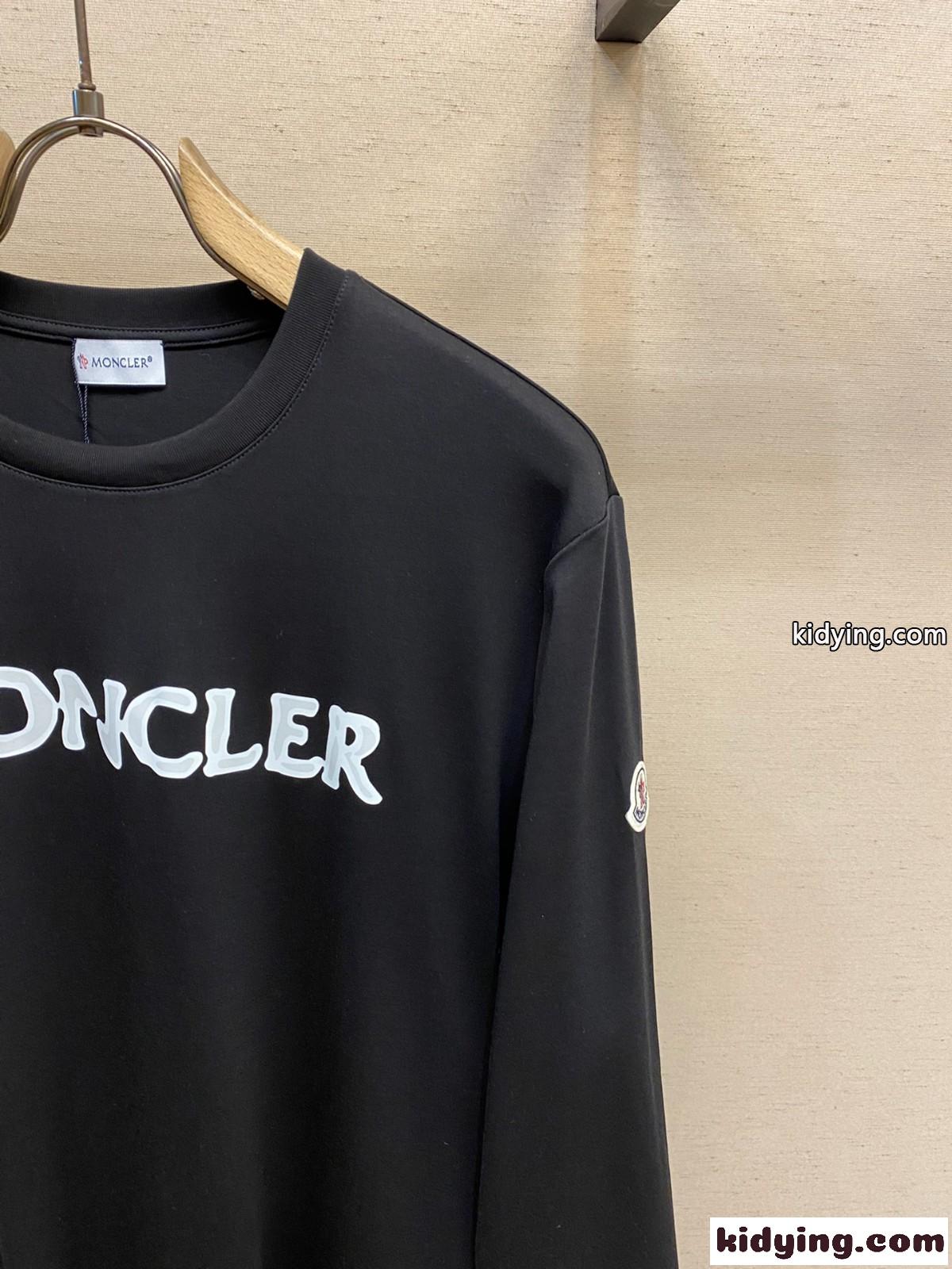 カジュアル ロゴプリント 長袖Tシャツ モンクレール Tシャツ コピー ブラック-2