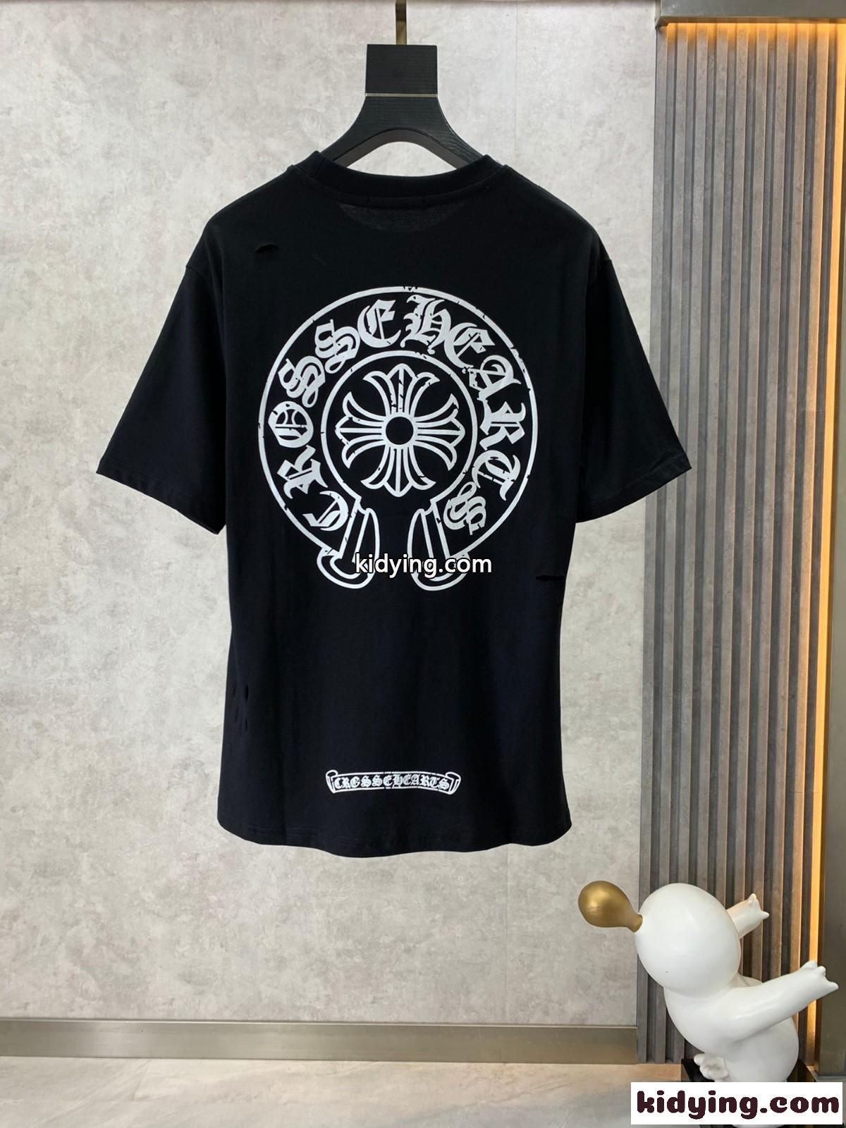 カジュアル ゆったり 快適 クルーネック クロムハーツ Tシャツ コピー コットン 半袖Tシャツ ブラック-2