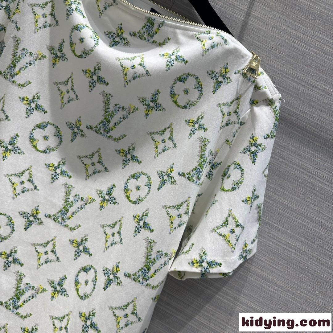 ボートネック フローラルモノグラム 半袖Tシャツ ルイ・ヴィトン Tシャツ コピー-1