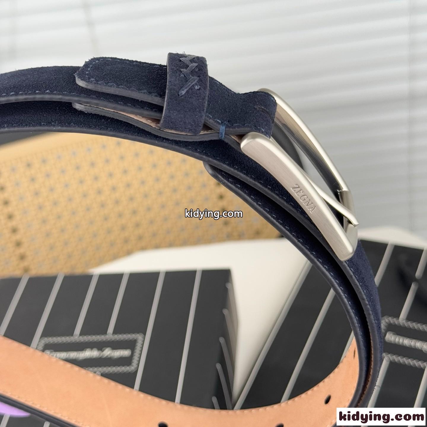 シンプル 上品 スエードベルト エルメネジルド・ゼニア ベルト コピー ネイビー-3