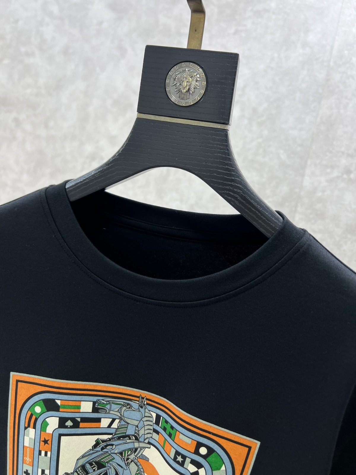 ベーシック プリント クルーネック 長袖Tシャツ エルメス Tシャツ コピー ブラック-2