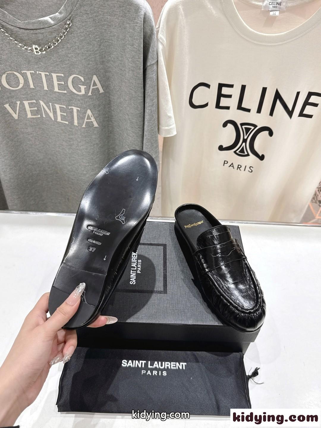 クロコダイル型押しYSL ル ローファー イヴ・サンローラン レディースシューズ スーパーコピー ブラック-3
