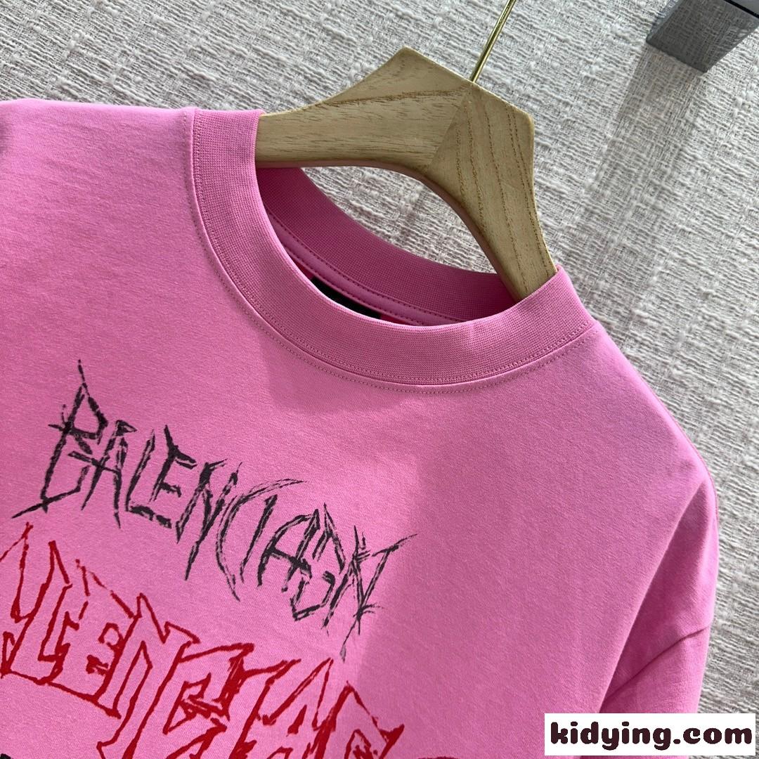 人気 オーバーサイズ 半袖Tシャツ バレンシアガ Tシャツ 偽物 ユニセックス ピンク-1