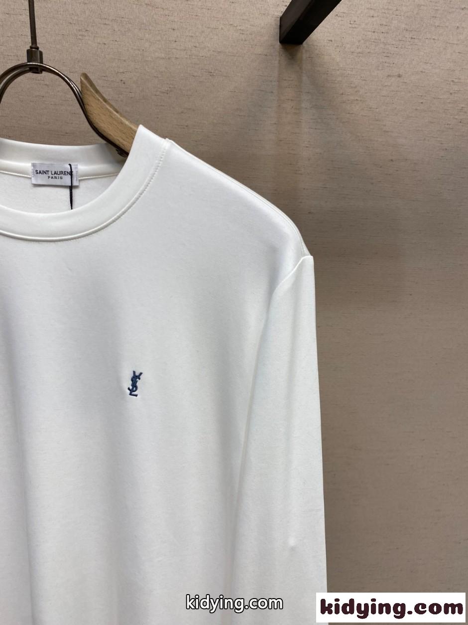洗練された YSLロゴ 長袖Tシャツ イヴ・サンローラン Tシャツ 偽物 ホワイト-2