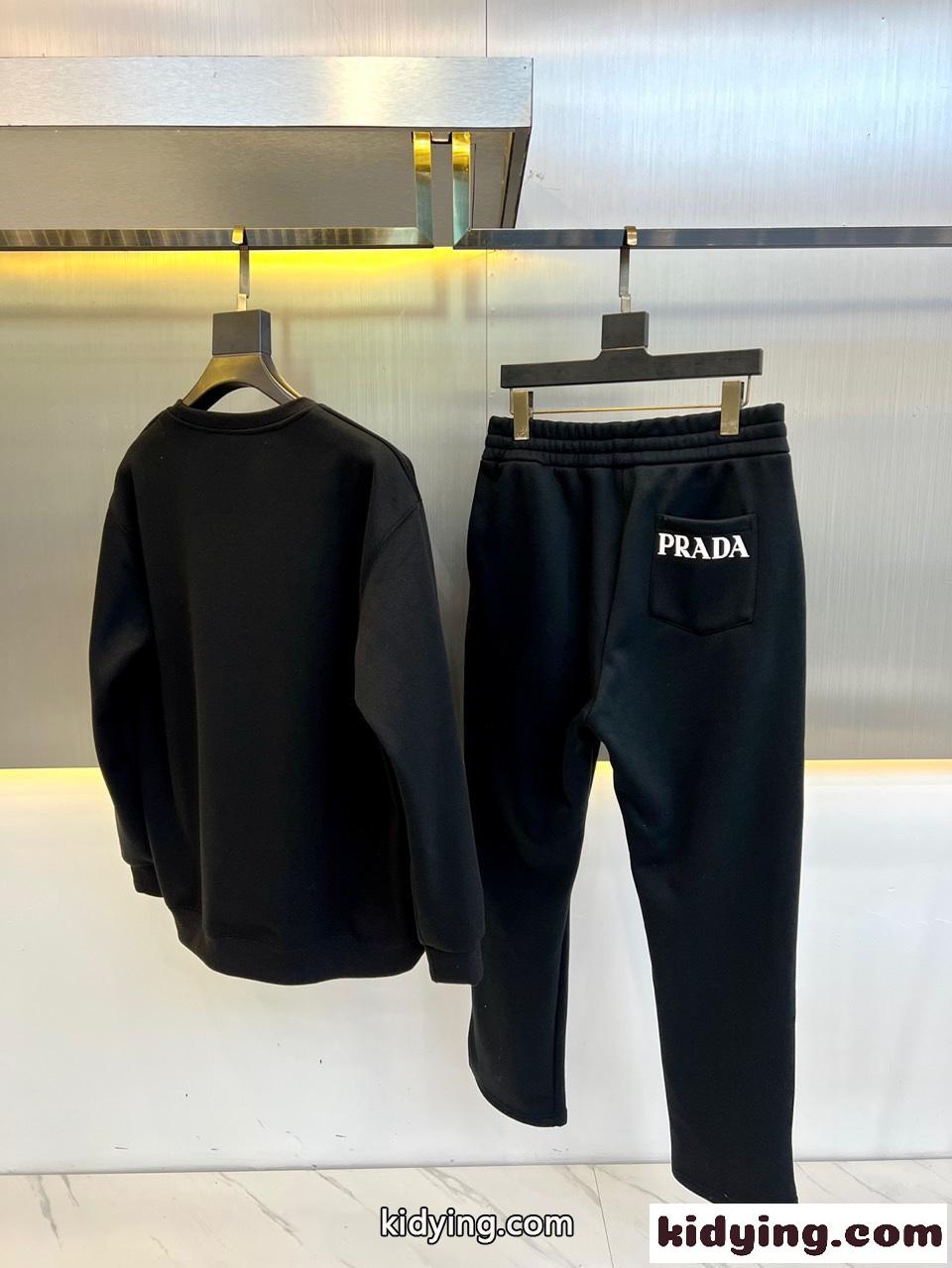 スウェットシャツ×スウェットパンツ 裏起毛 プラダ セットアップ 偽物 上下セット グレー-3