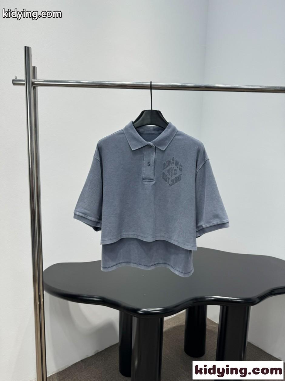 カジュアル ロゴ刺繍 ポロシャツ アレキサンダーワング Tシャツ 偽物 グレー-0