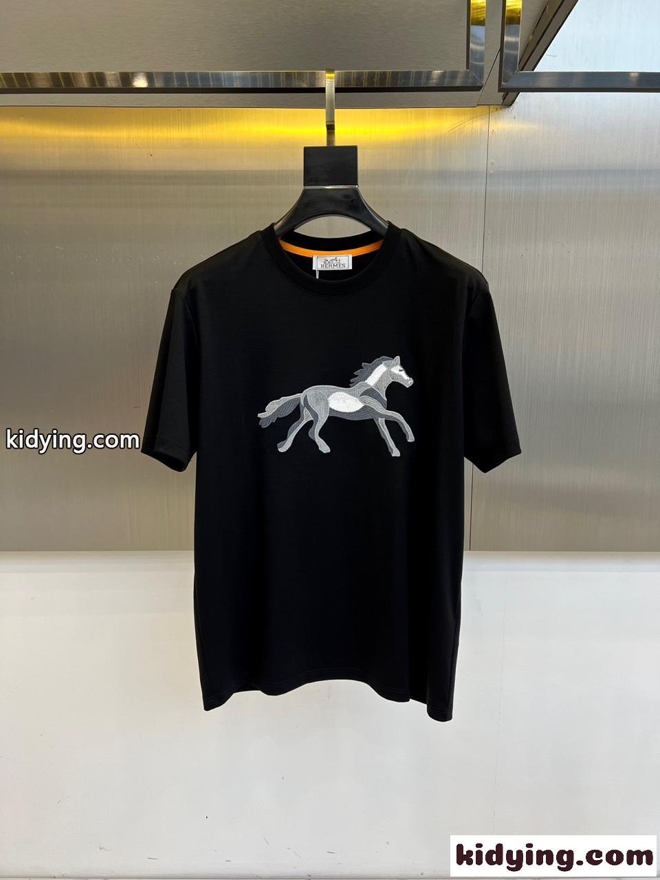 おしゃれ 合わせやすい クルーネック エルメス Tシャツ 偽物 ブラック-0