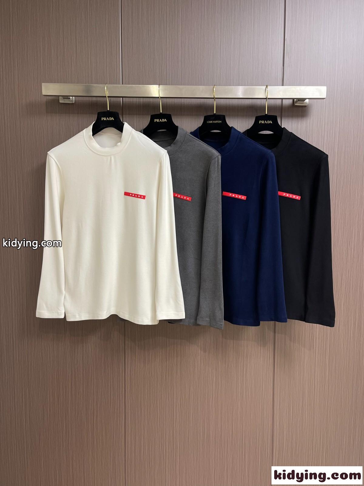 シンプル 合わせやすい クルーネック プラダ Tシャツ コピー 長袖Tシャツ-0