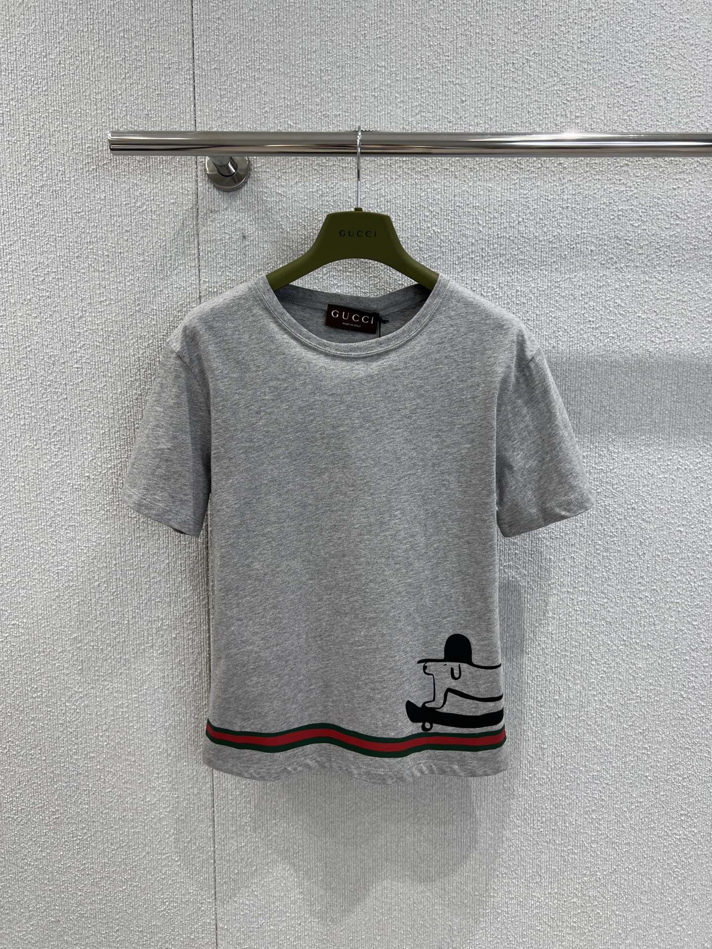 カジュアル プリント グッチ Tシャツ コピー クルーネック トップス グレー-1