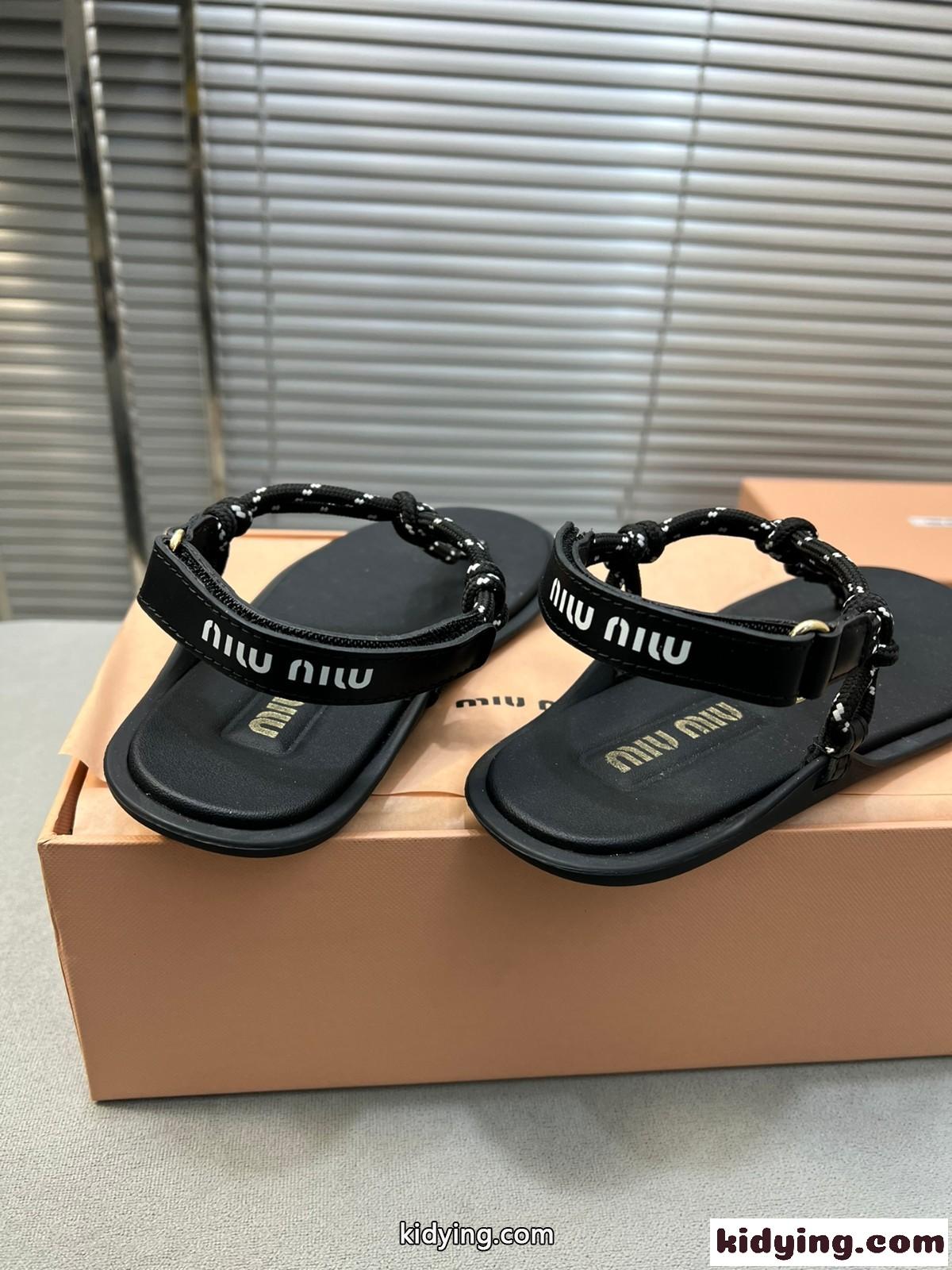 Riviere コードxレザー サンダル ミュウミュウ サンダル コピー レディース ブラック-3