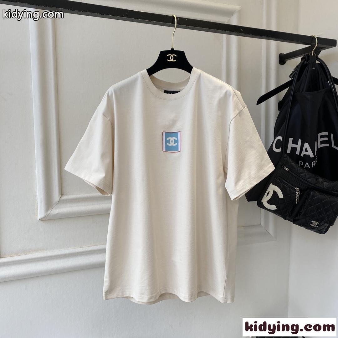 おしゃれ カジュアル ゆったり ロゴ シャネル tシャツ コピー クルーネック コットン 半袖 トップス-0