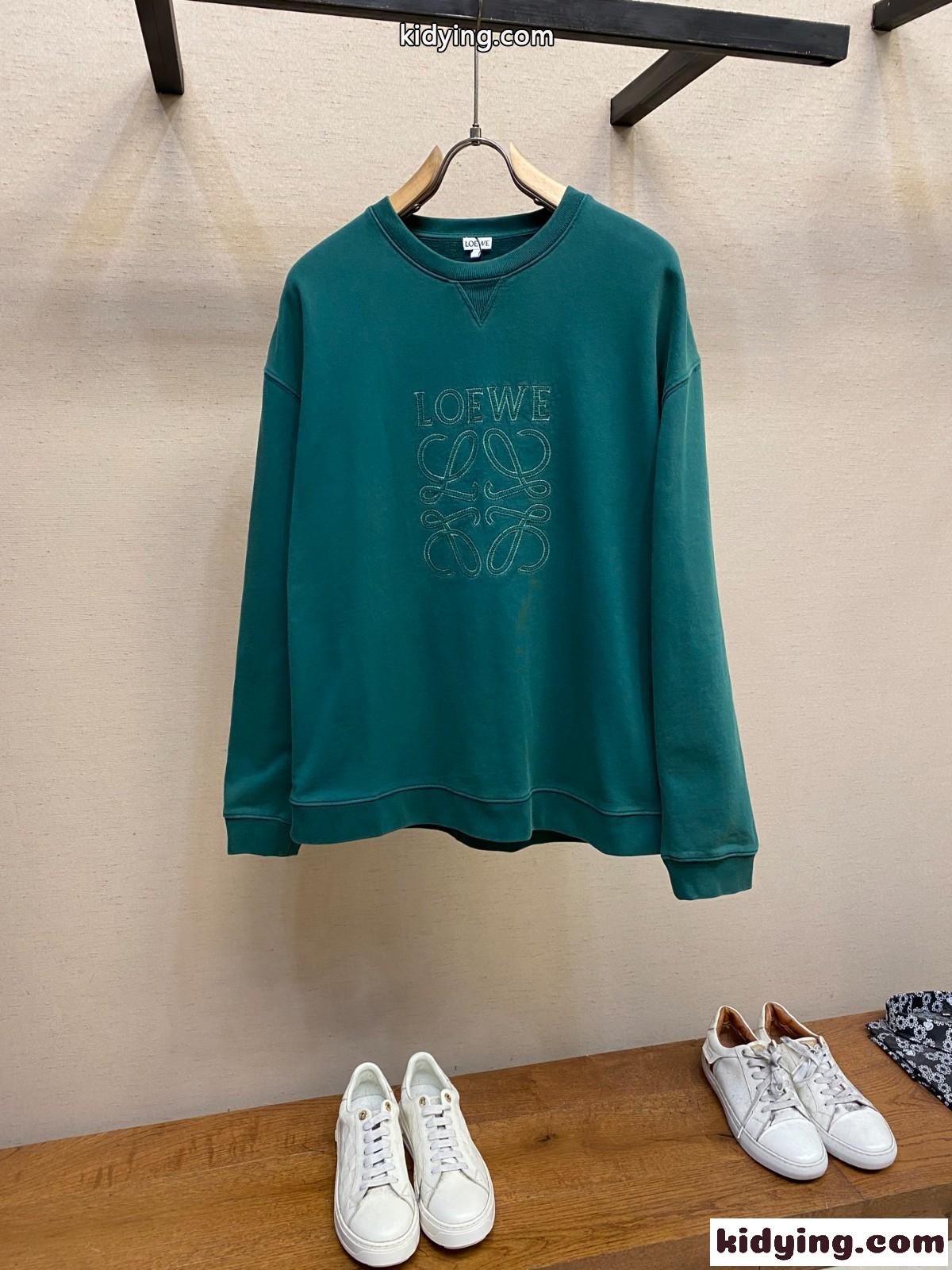定番 ロゴ入り スウェットシャツ ロエベ Tシャツ コピー クルーネック グリーン-0