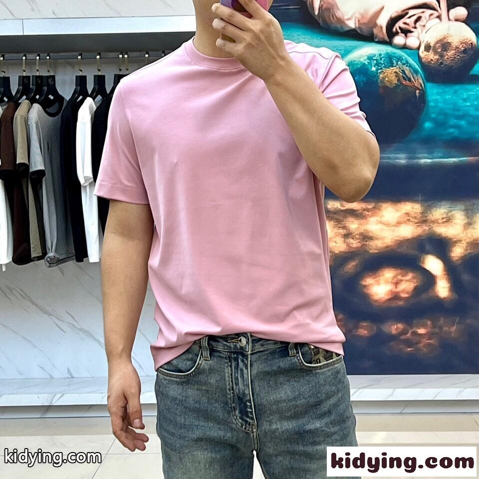 快適 冷感 クルーネック 半袖Tシャツ エルメネジルド・ゼニア Tシャツ コピー ピンク-2