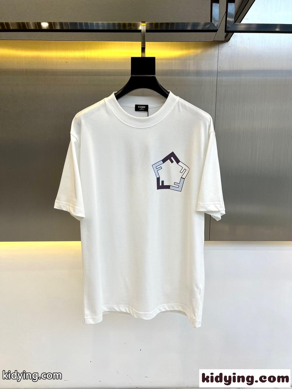 カジュアル ロゴプリント クルーネック フェンディ 半袖Tシャツ コピー ホワイト-0