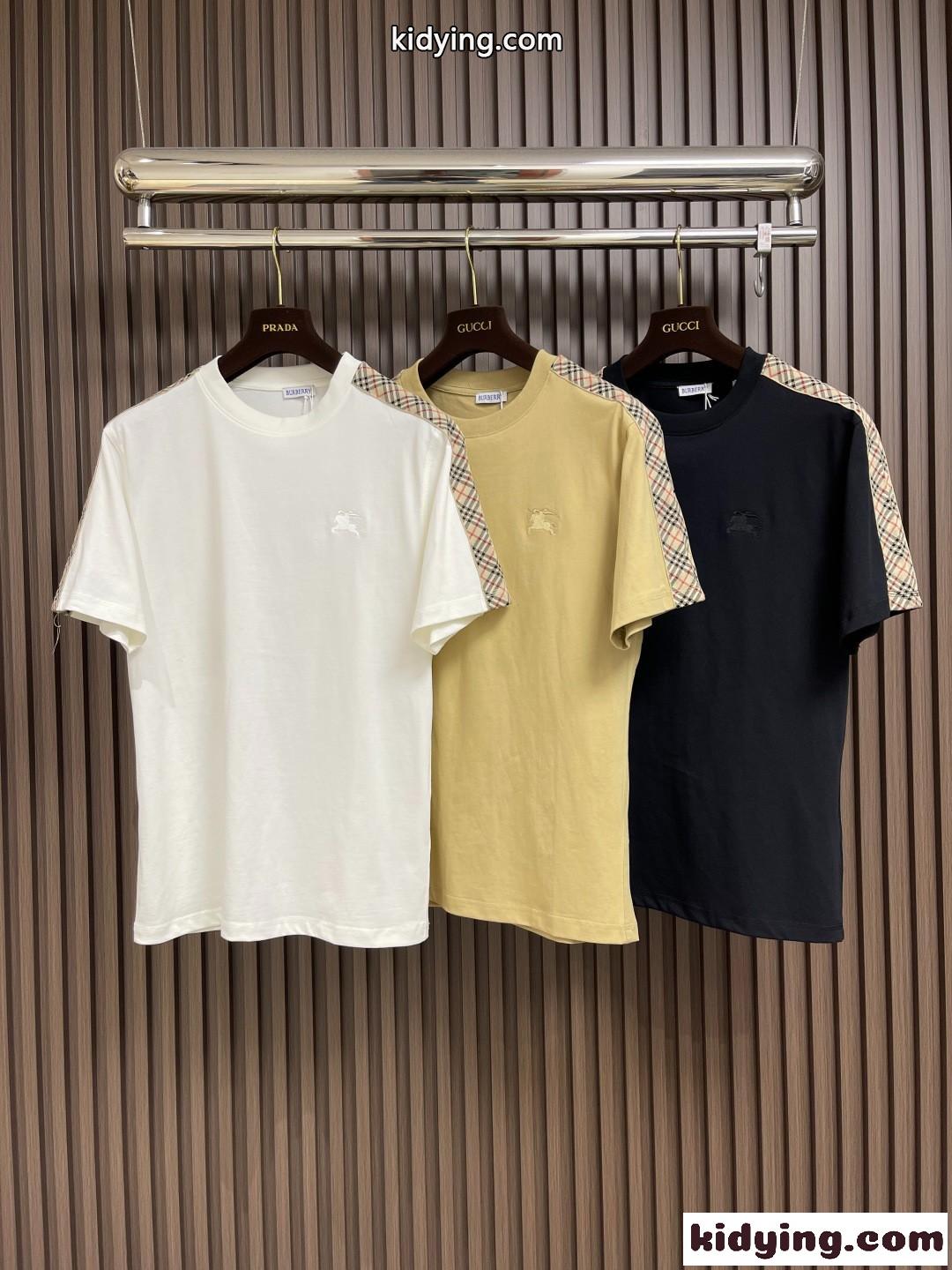 チェックトリム コットンTシャツ バーバリー Tシャツ コピー クルーネック-0