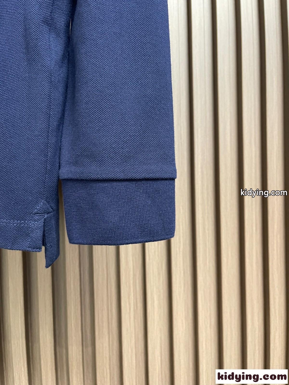 ロングスリーブ コットン ポロシャツ バーバリー Tシャツ コピー ブルー-3
