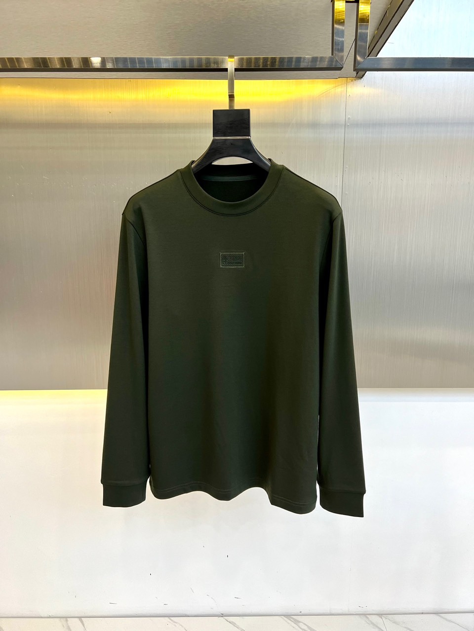 シンプル ストレッチ クルーネック 長袖Tシャツ フェンディ Tシャツ コピー グリーン-0