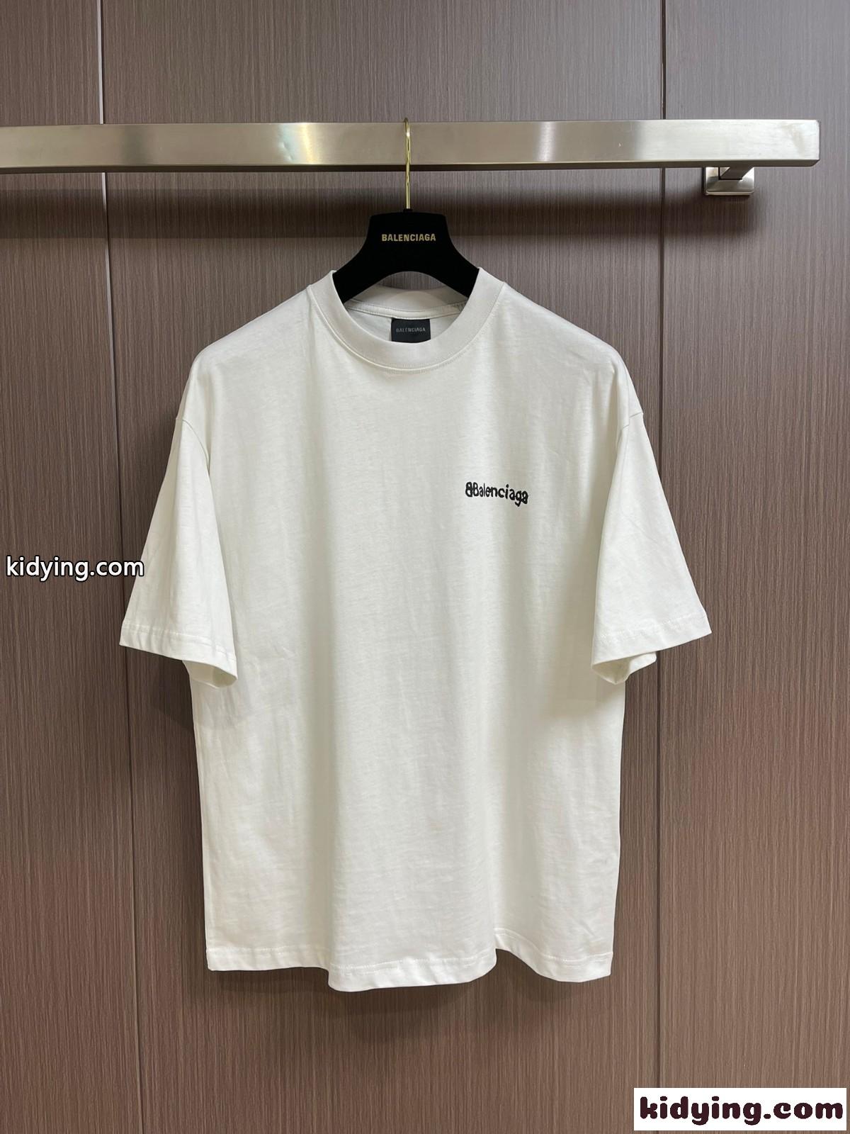 シンプル ロゴ プリント クルーネック コットン 半袖Tシャツ バレンシアガ Tシャツ コピー-1