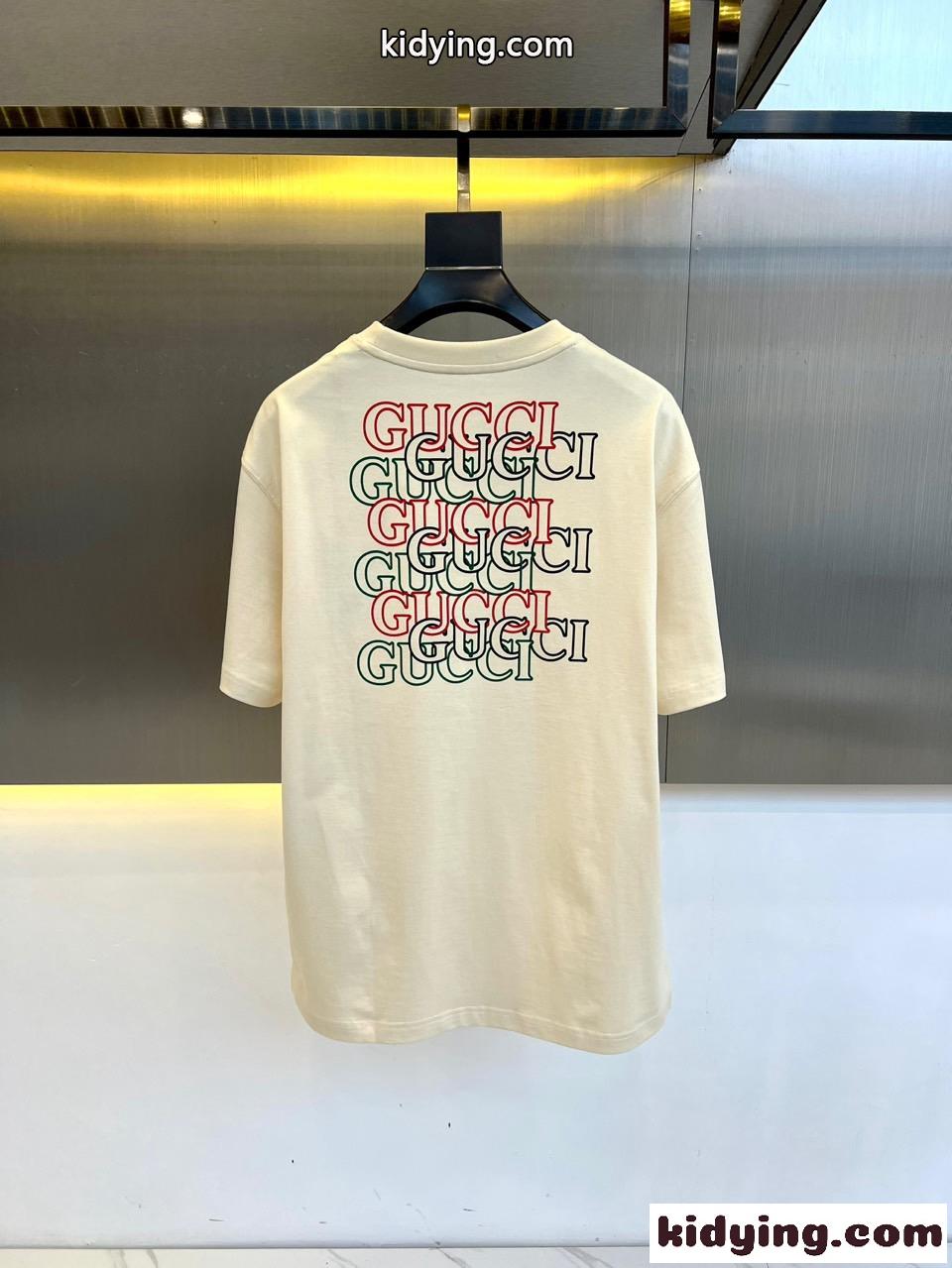 定番 カジュアル ロゴ コットン 半袖Tシャツ グッチ Tシャツ コピー ベージュ-4