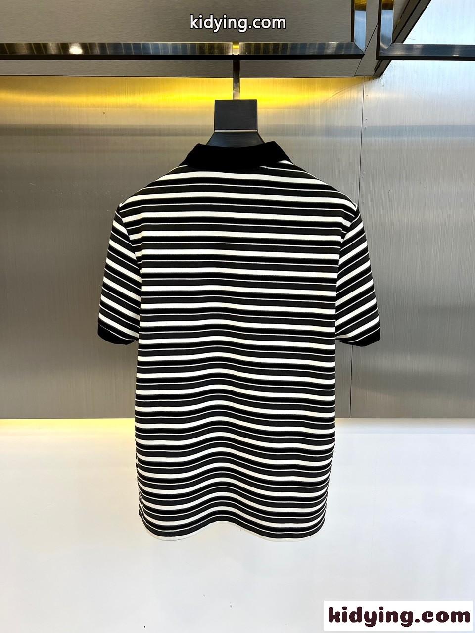 プラダ Tシャツ コピー メンズ カジュアル ストライプ 半袖 ポロシャツ-4