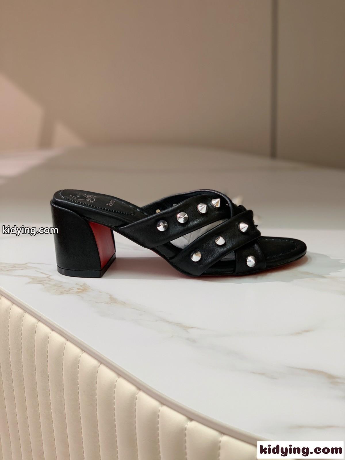 人気 5.5cm Spika Club レディース ミュールサンダル クリスチャン・ルブタン サンダル コピー ブラック-3
