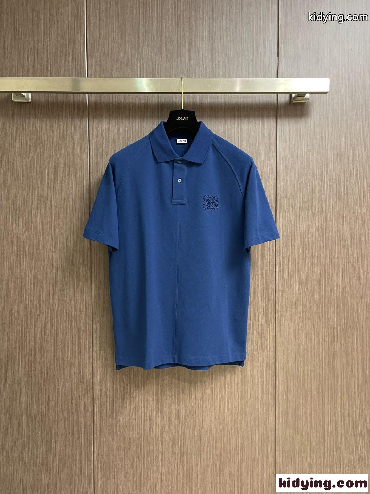 シンプル 合わせやすい コットン ポロシャツ ロエベ Tシャツ コピー 半袖 ブルー-2
